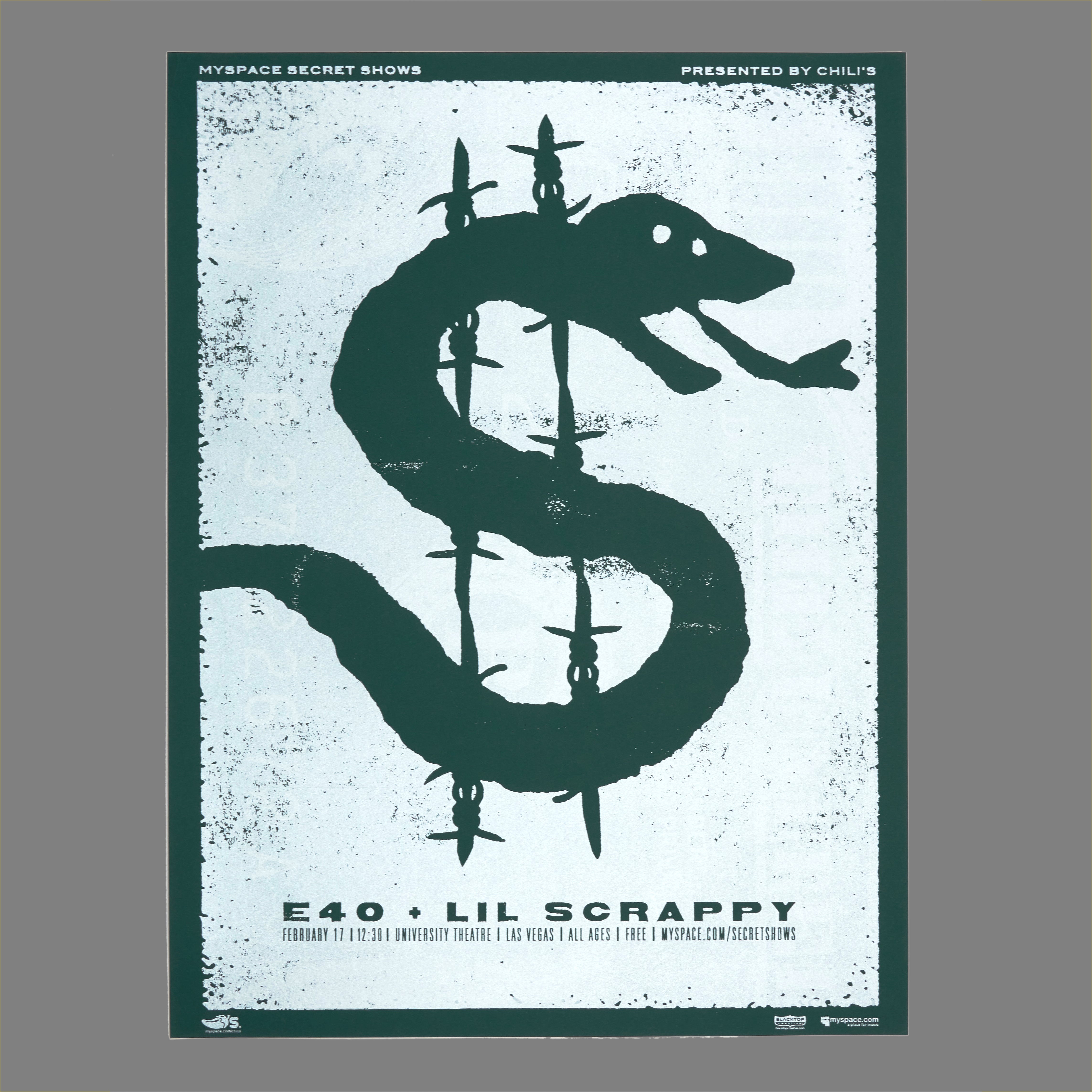 E40 / Lil Scrappy - 2007 MySpace Secret Show 18X24 Inch Silkscreened Poster Number 1 Of 600