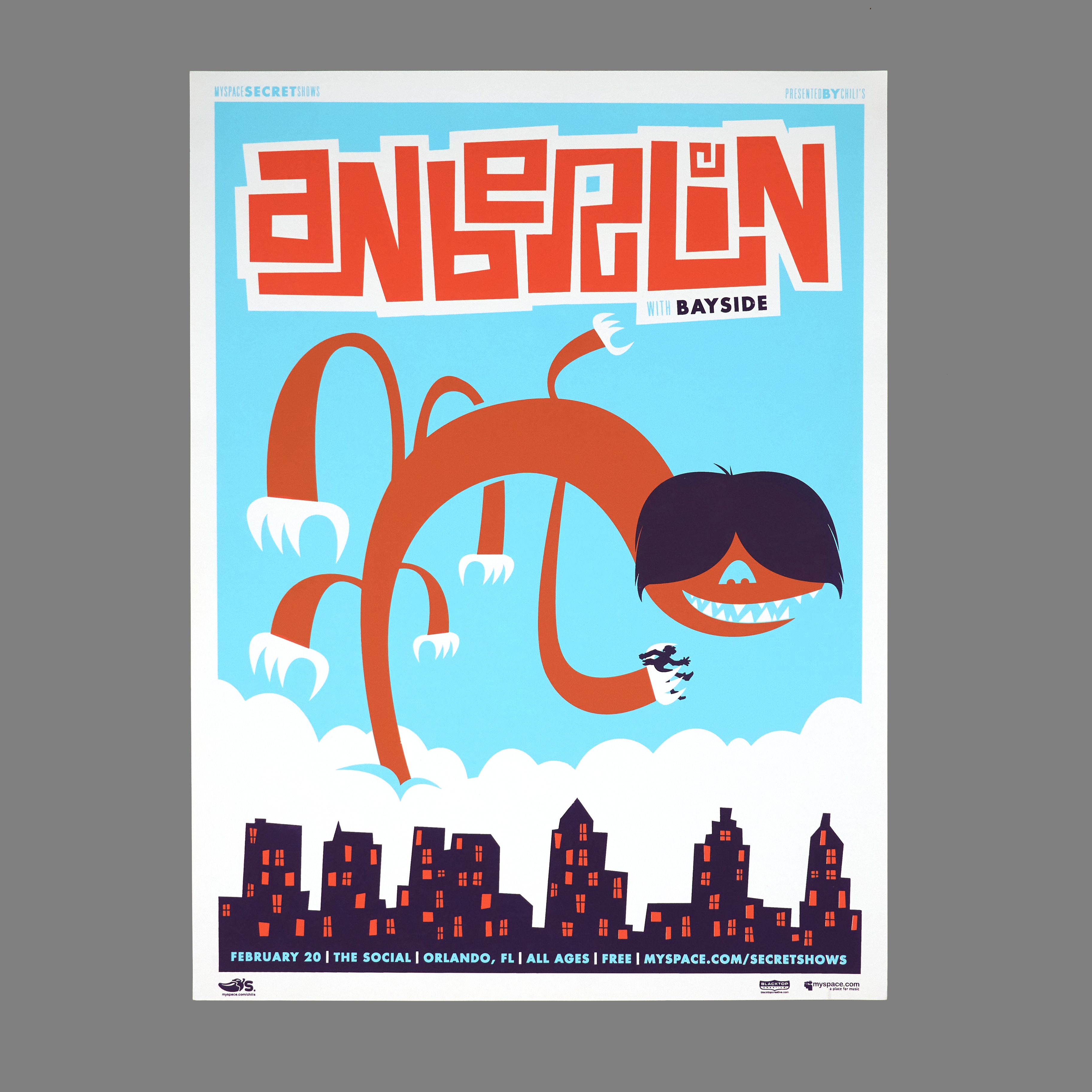 Anberlin / Bayside - 2007 MySpace Secret Show 18X24 Inch Silkscreened Poster Number 1 Of 450