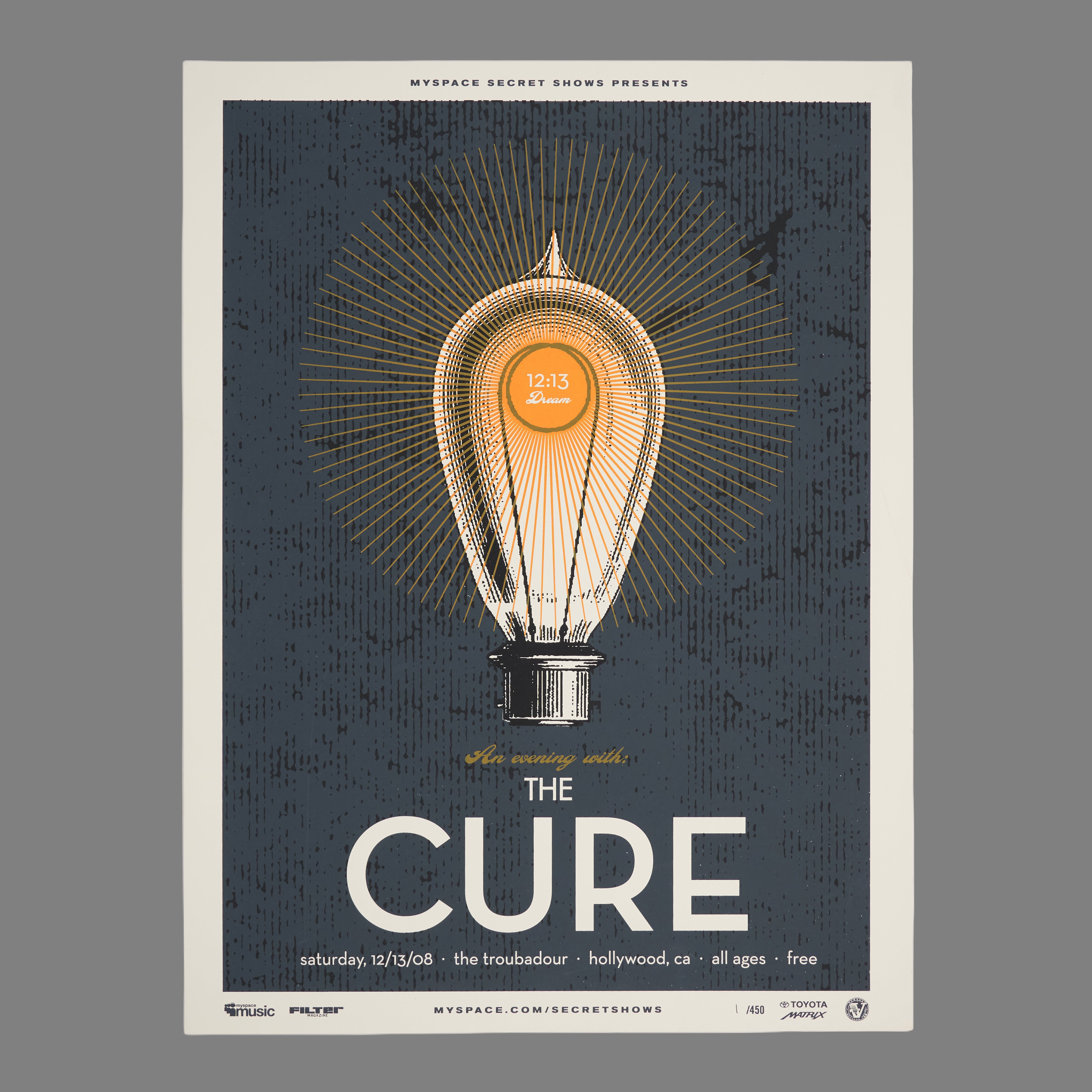 Cure - 2008 MySpace Secret Show 18X24 Inch Silkscreened Poster Number 1 Of 450