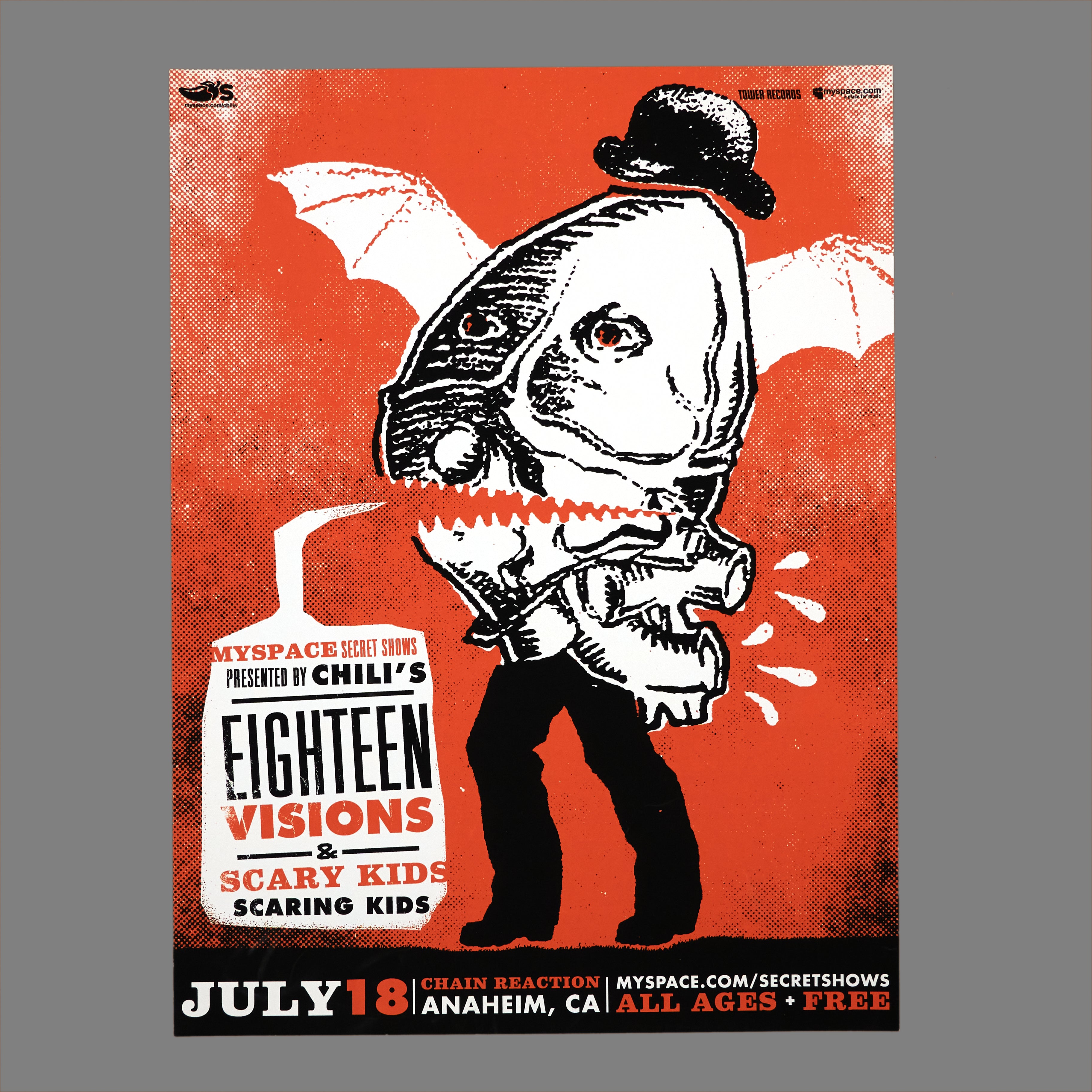 Eighteen Visions / Scary Kids Scaring Kids - 2006 MySpace Secret Show 18X24 Inch Silkscreened Poster Number 1 Of 400