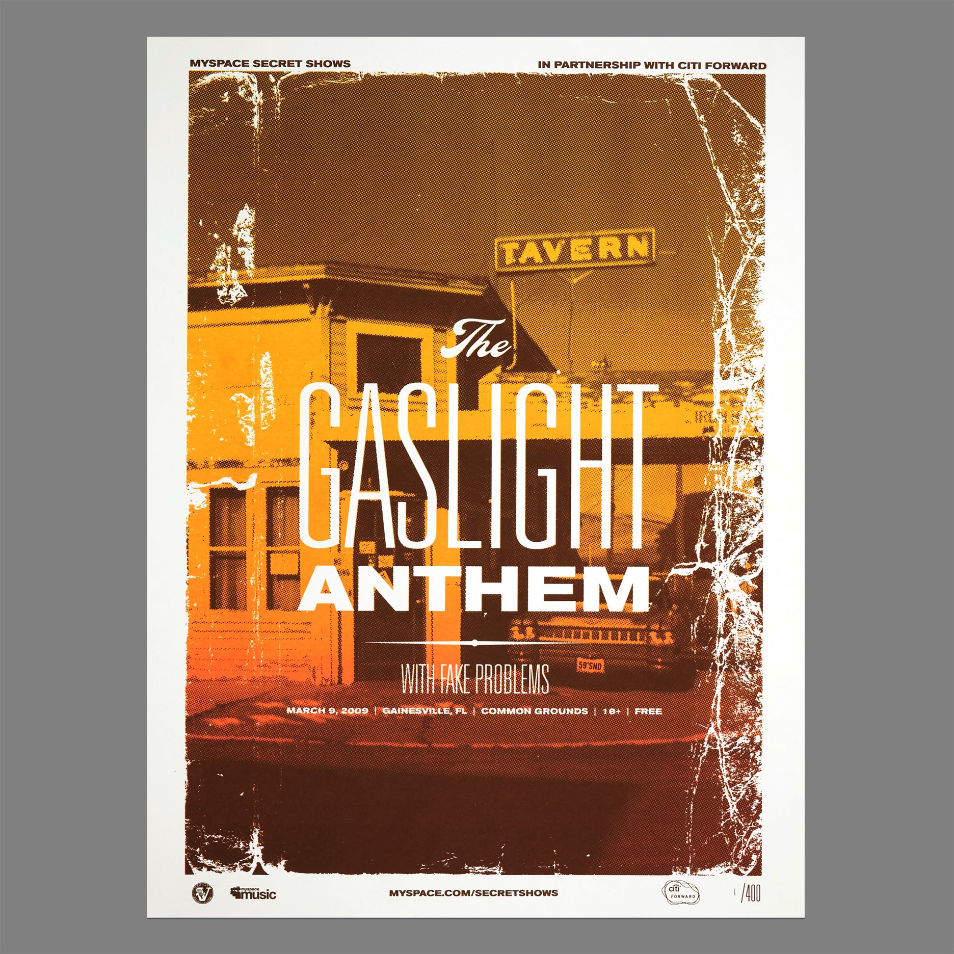 Gaslight Anthem / Fake Problems - 2009 MySpace Secret Show 18X24 Inch Silkscreened Poster Number 1 Of 400