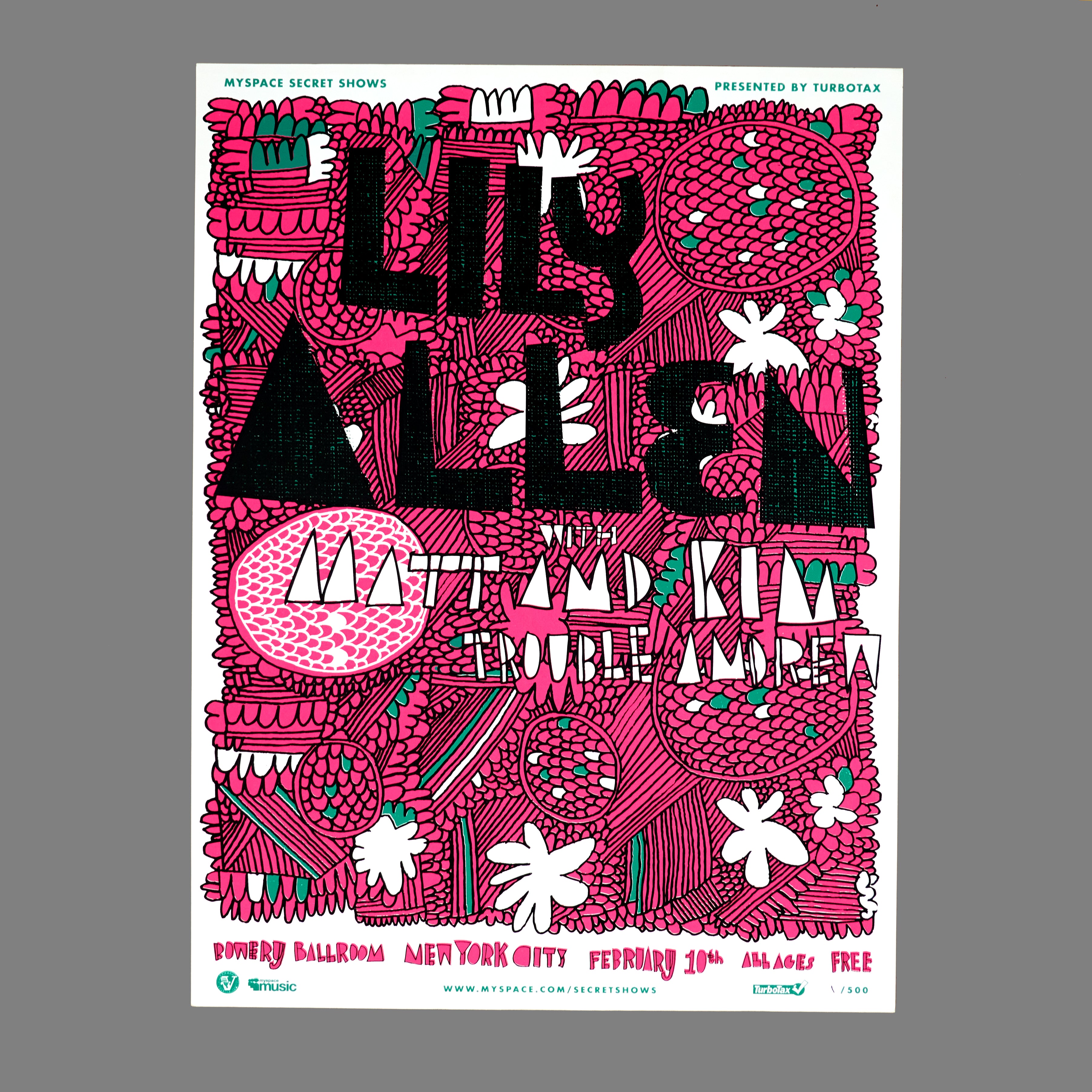 Lily Allen - 2009 MySpace Secret Show 18X24 Inch Silkscreened Poster Number 1 Of 500