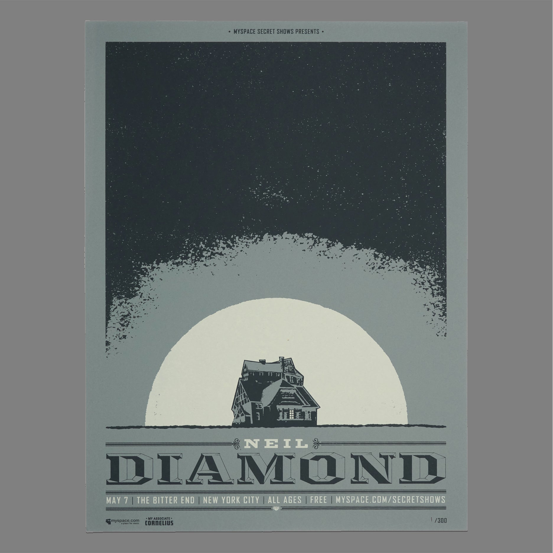 Neil Diamond - 2008 MySpace Secret Show 18X24 Inch Silkscreened Poster Number 1 Of 300