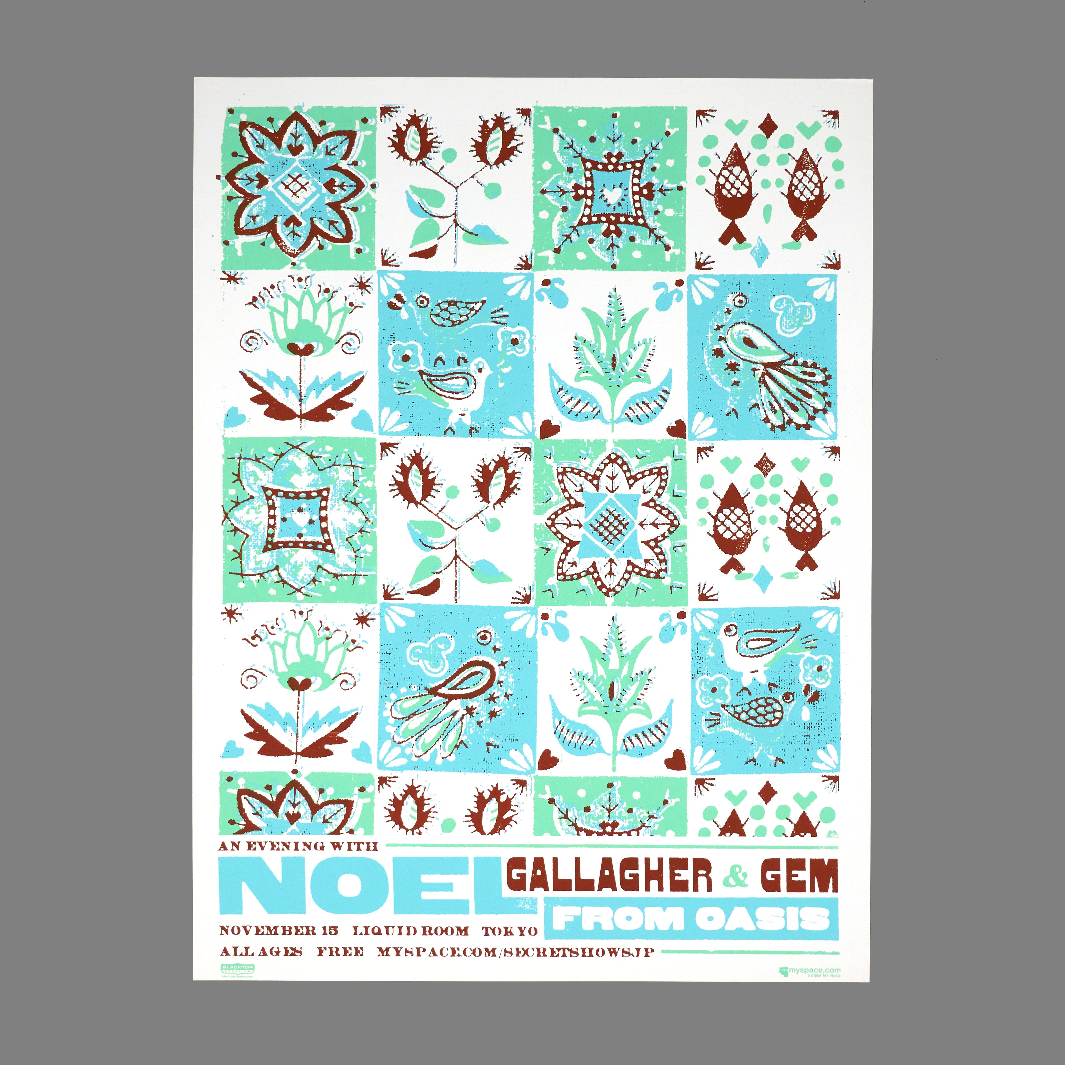 Noel Gallagher & Gem From Oasis - 2006 MySpace Japan Secret Show 18X24 Inch Silkscreened Poster Number 1 Of 100