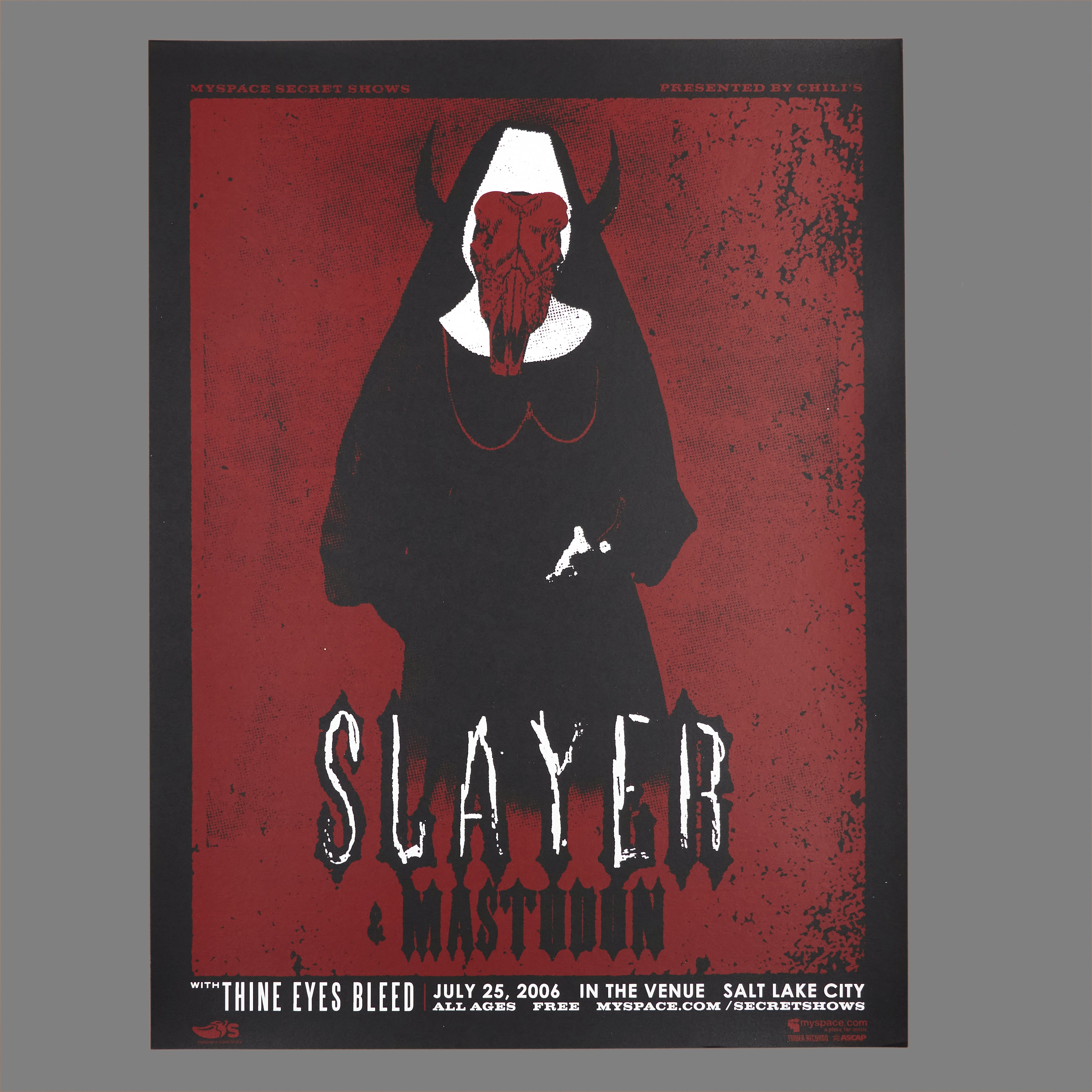 Slayer / Mastodon / Thine Eyes Bleed - 2006 MySpace Secret Show 18X24 Inch Silkscreened Poster Number 1 Of 800