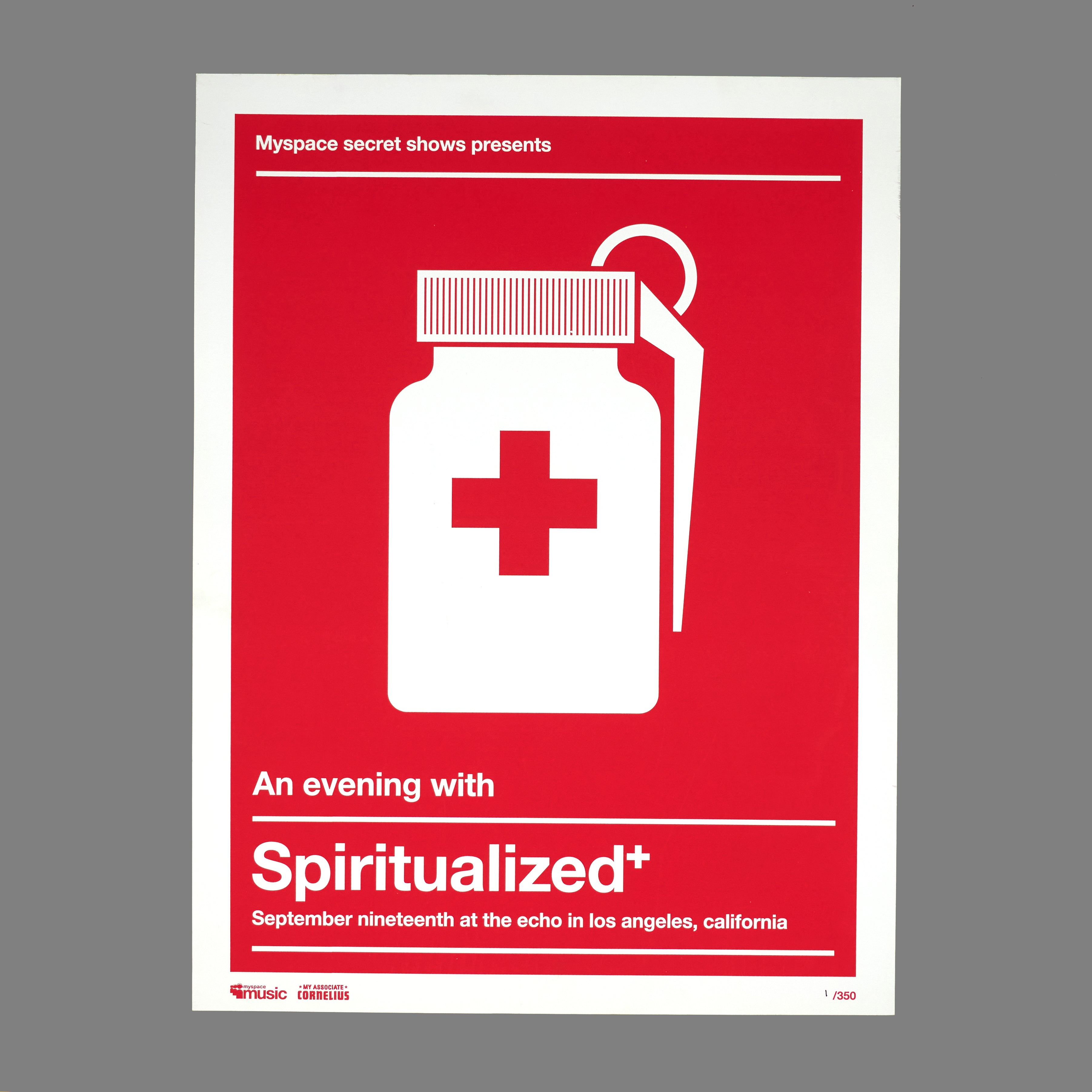 Spiritualized® - 2008 MySpace Secret Show 18X24 Inch Silkscreened Poster LTD RED VERSION Number 1 Of 350