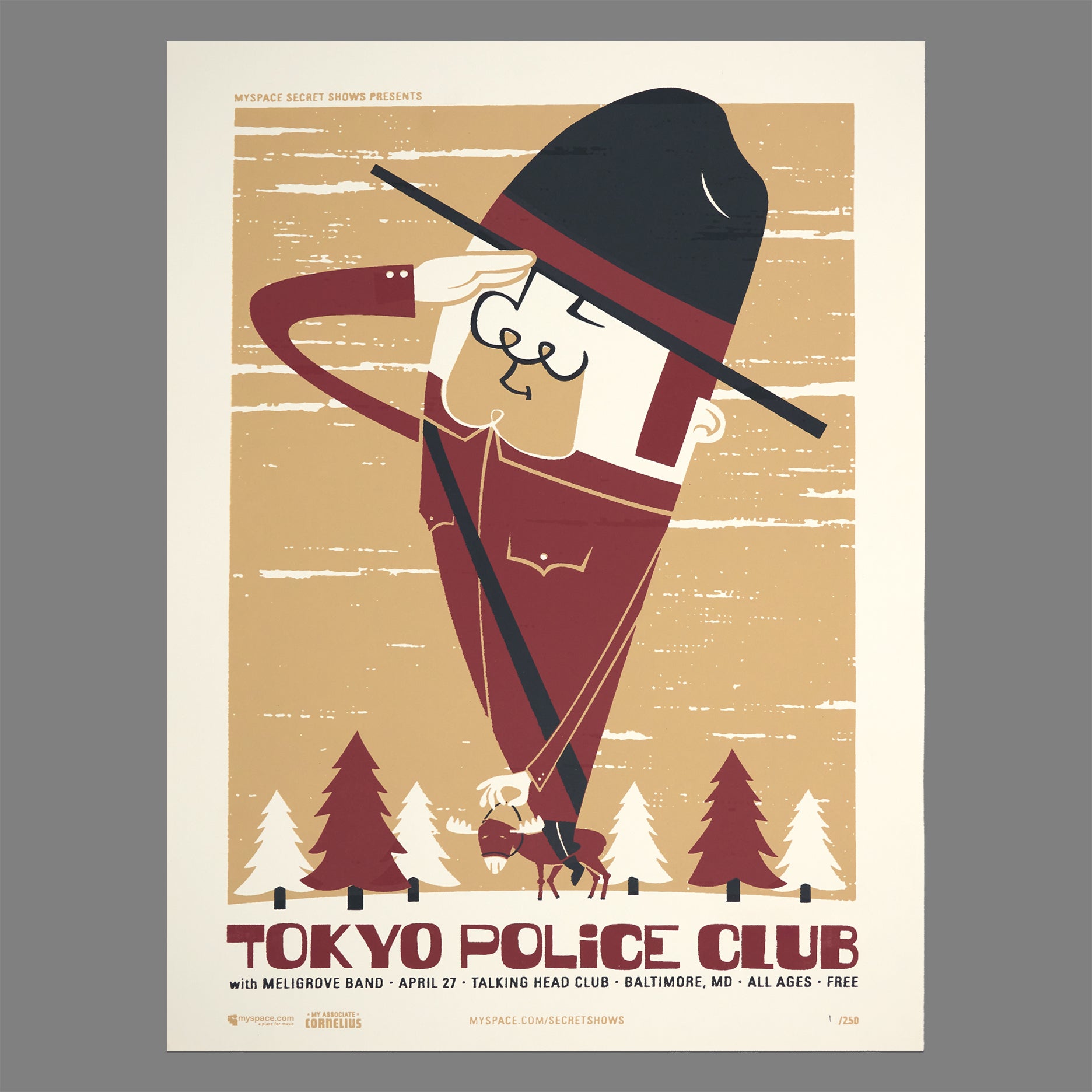 Tokyo Police Club / Meligrove Band - 2008 MySpace Secret Show 18X24 Inch Silkscreened Poster Number 1 Of 250