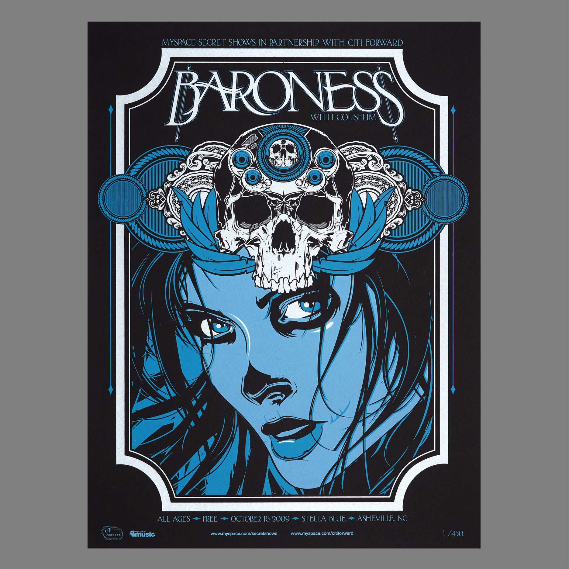 Baroness / Coliseum - 2009 MySpace Secret Show 18X24 Inch Silkscreened Poster Number 1 Of 450