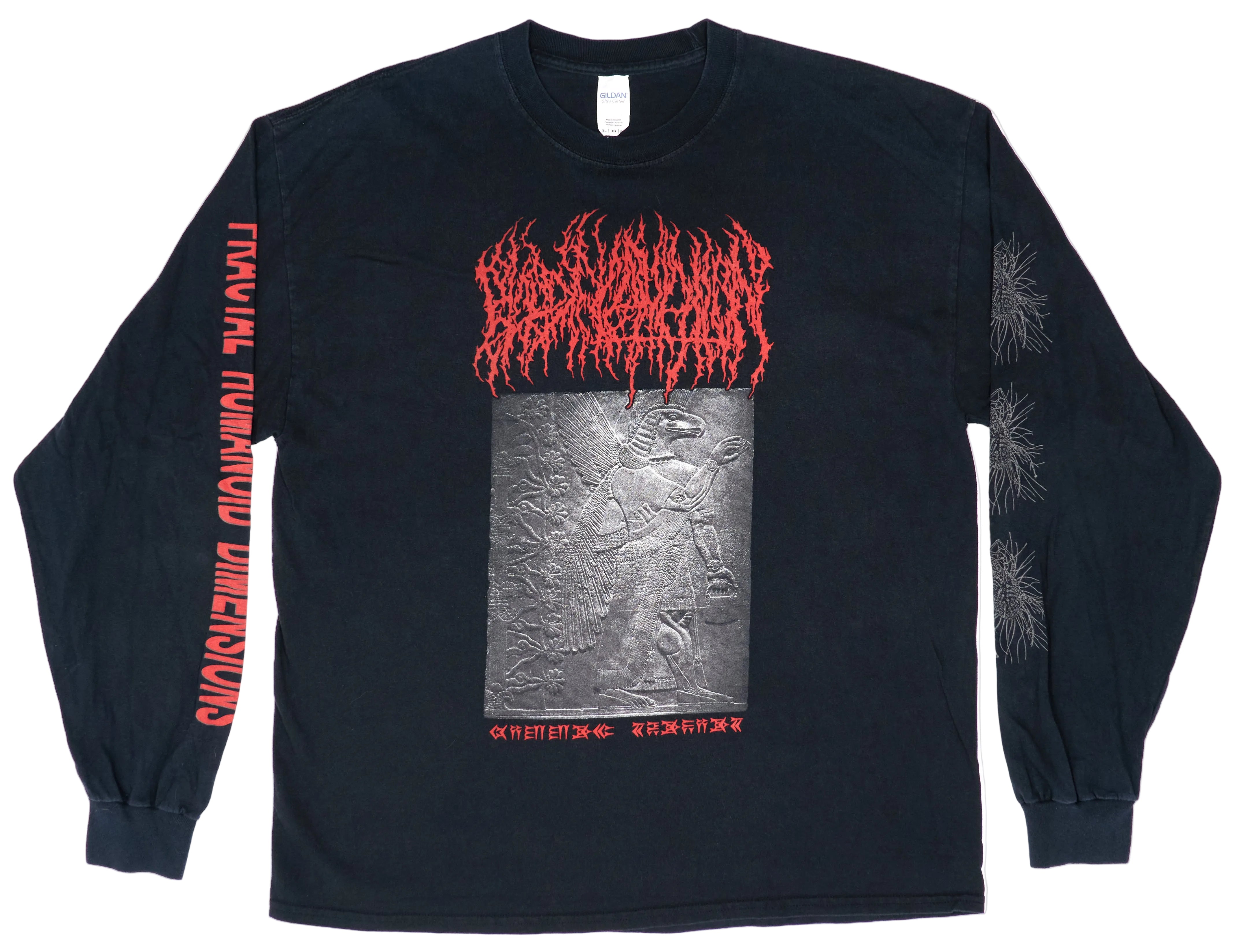 Black long sleeve tour shirt with 'Blood Incantation' text and a graphic in white on the front.