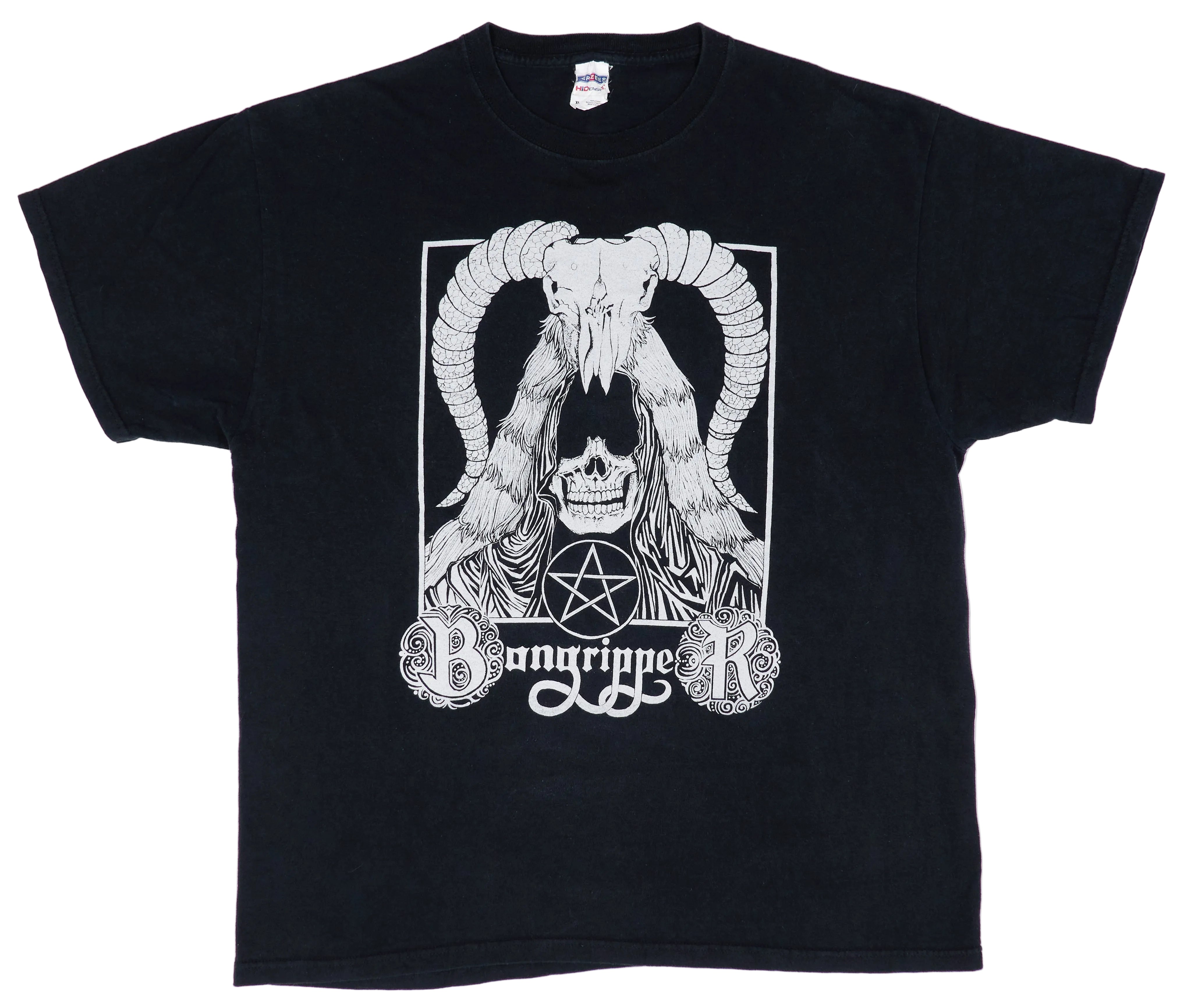 Black t-shirt with a graphic print of a ram's skull and the text 'BONGRIPPER' on the front.