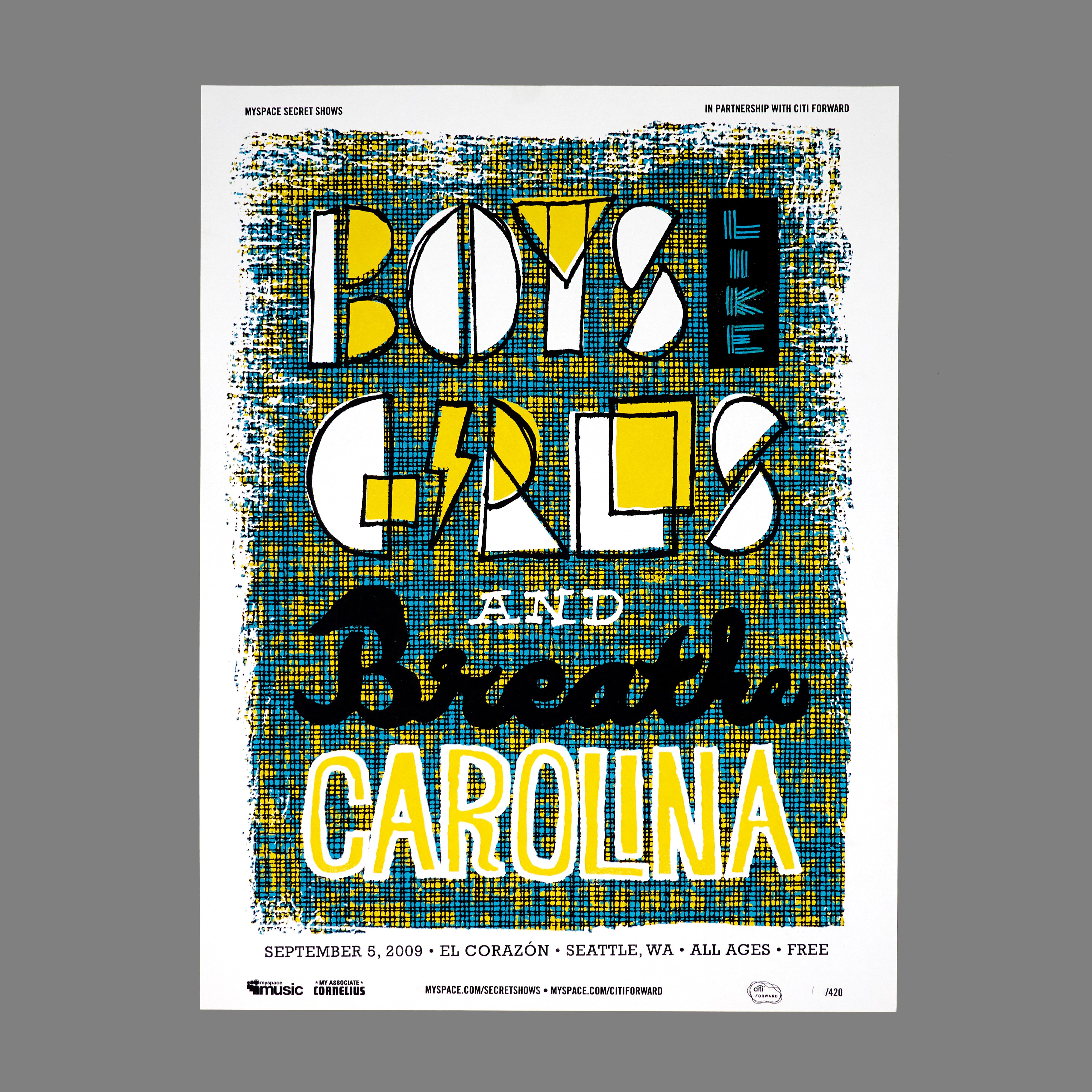 Boys Like Girls / Breathe Carolina - 2009 MySpace Secret Show 18X24 Inch Silkscreened Poster Number 1 Of 420