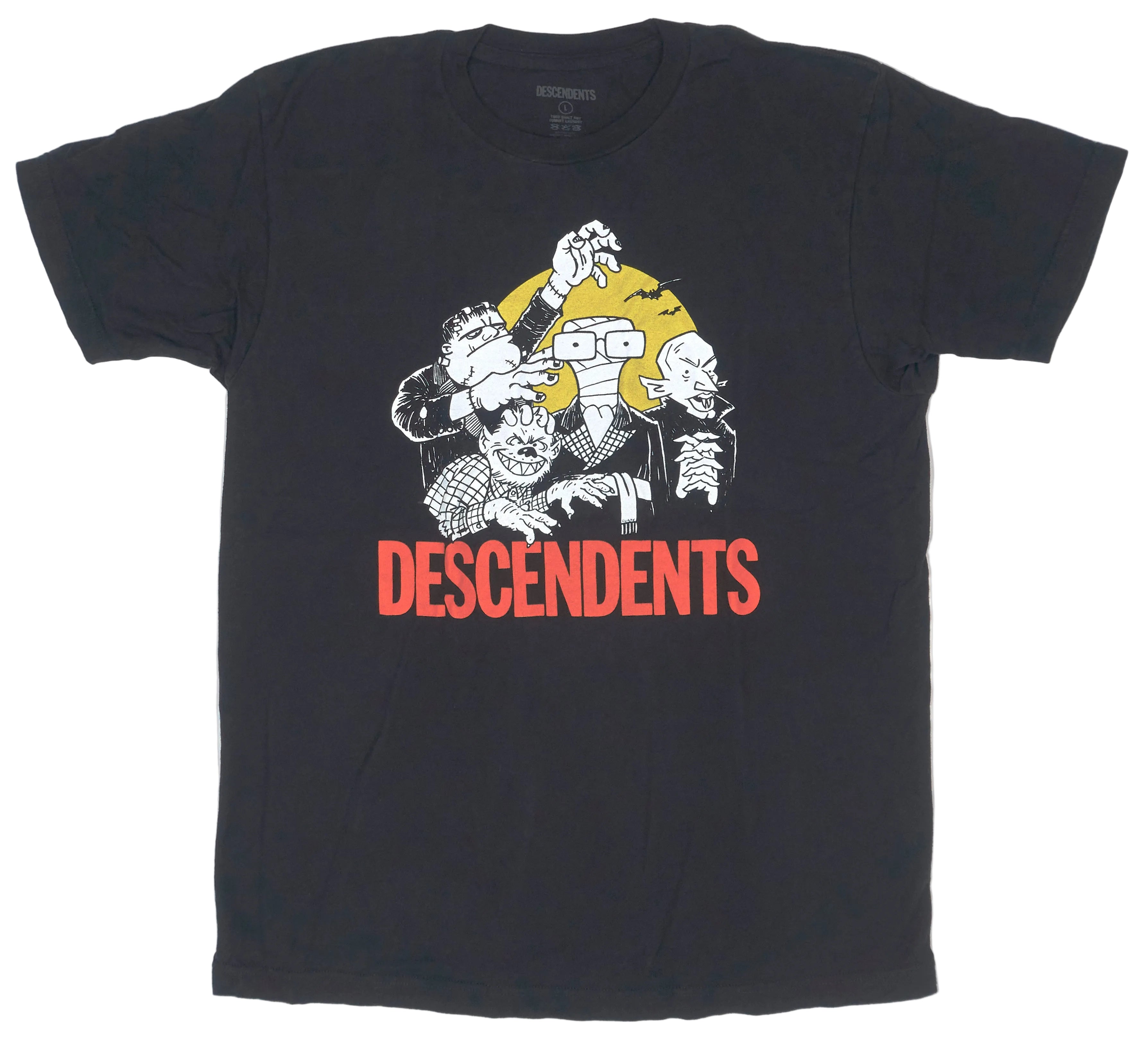 A black T-shirt featuring a graphic print of the band Descendents.