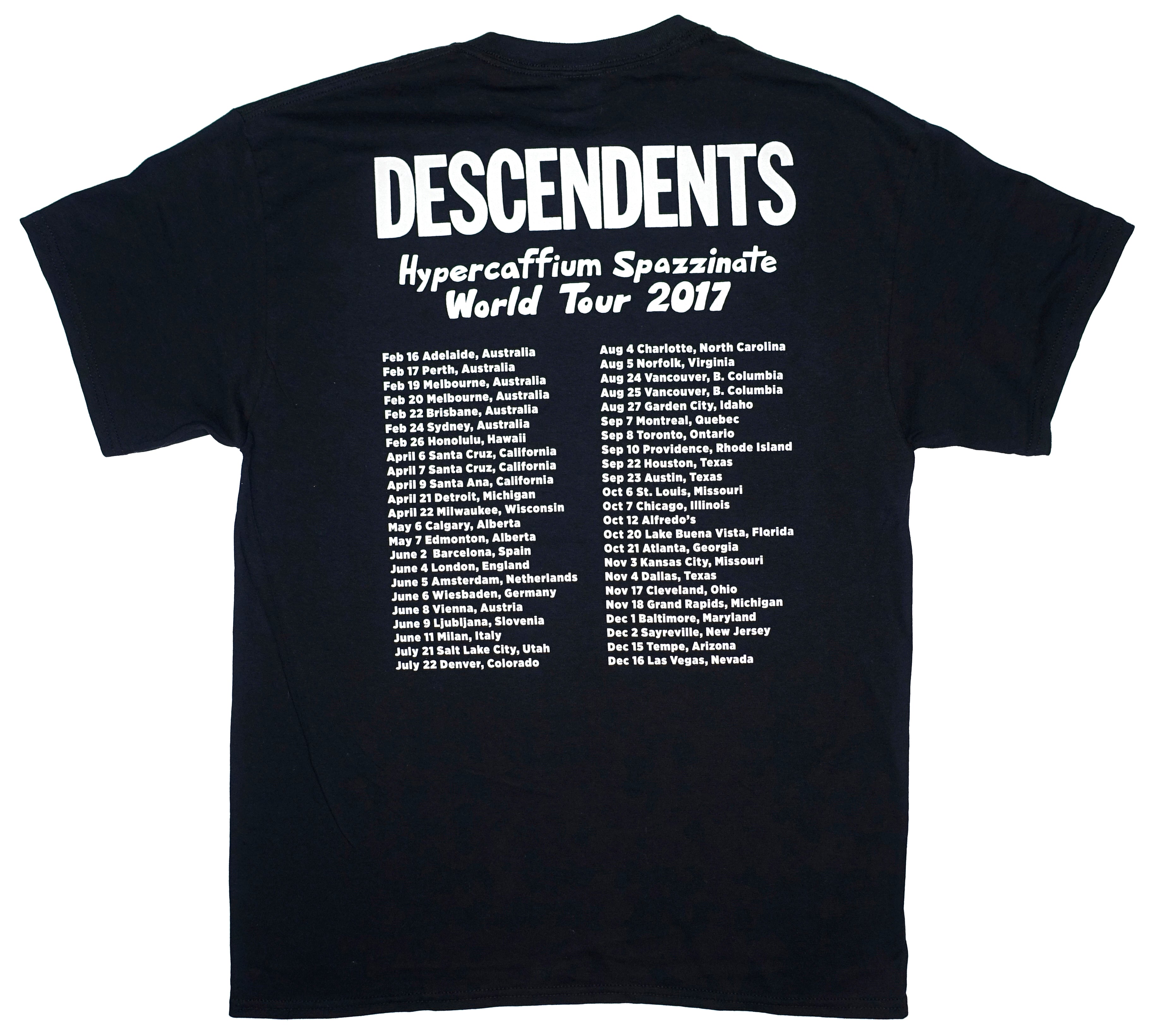 Descendents - Hypercaffium Spazzinate 2017 World Tour Shirt (Bonus Dates) Size Large