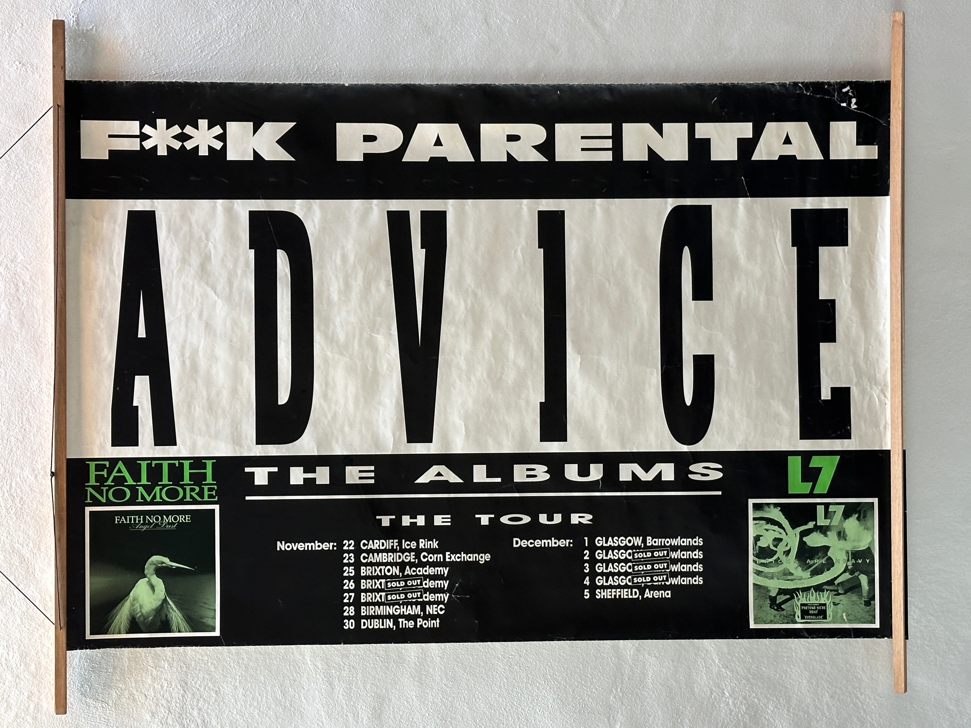 Faith No More / L7 - Fuck Parental Advice UK 1992 60" X 40" Subway Poster