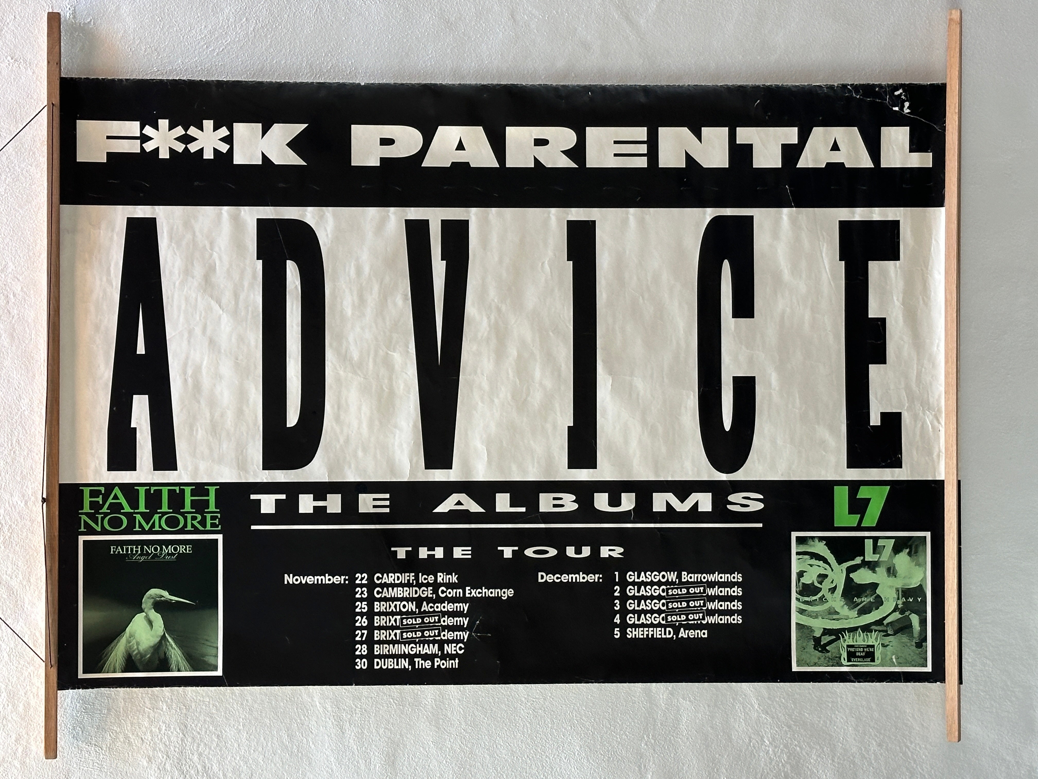 Faith No More / L7 - Fuck Parental Advice UK 1992 60" X 40" Subway Poster