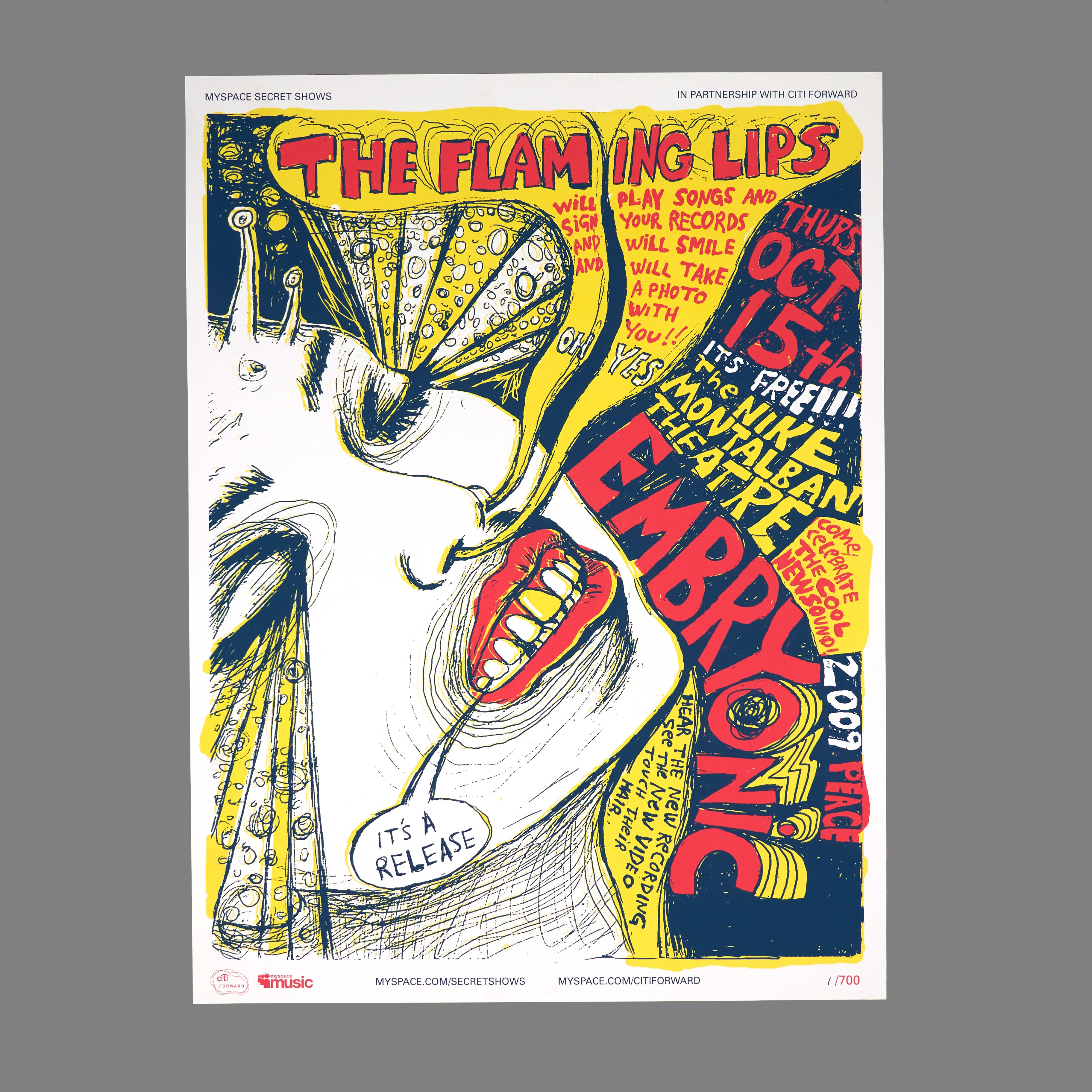 Flaming Lips - 2009 MySpace Secret Show 18X24 Inch Silkscreened Poster Number 1 Of 700