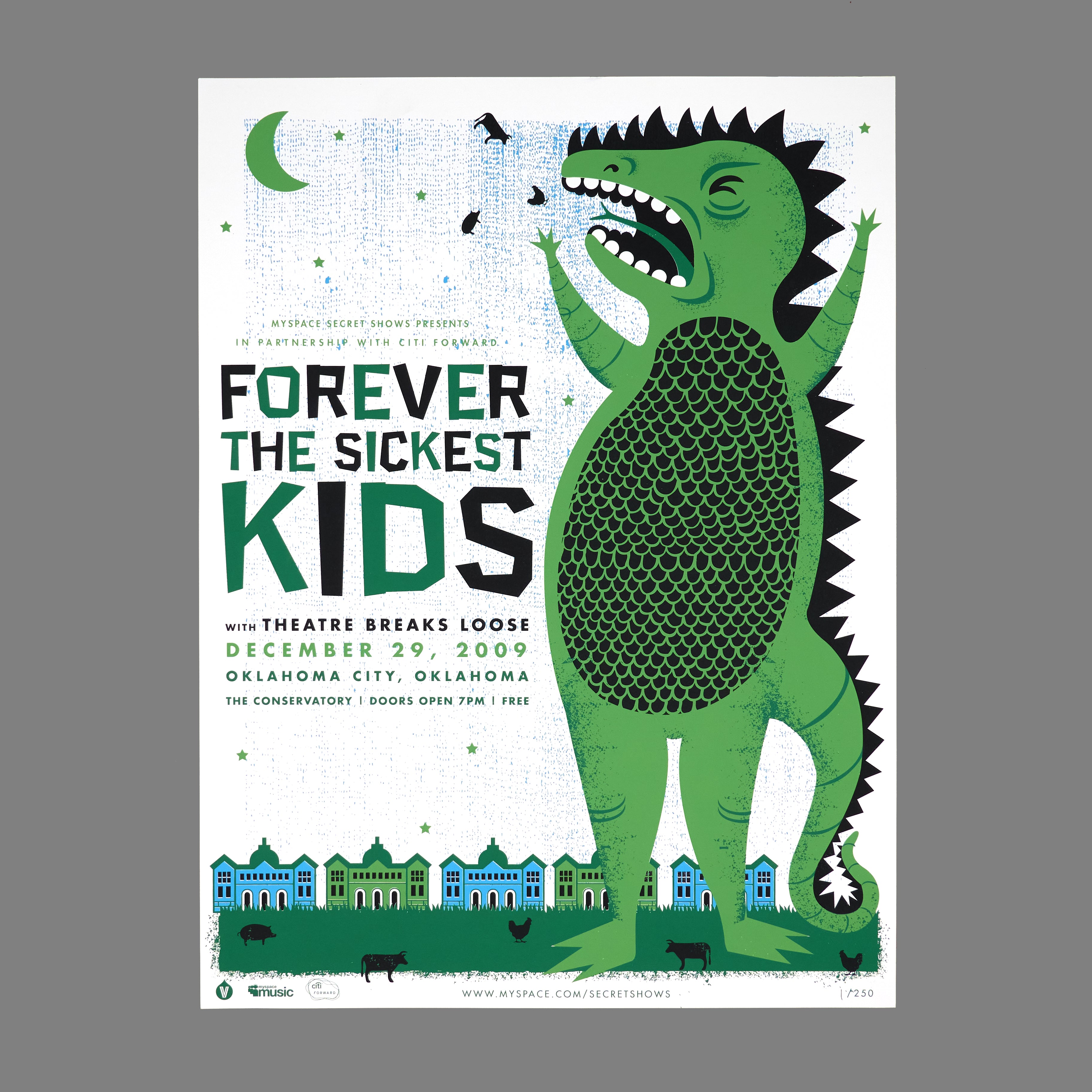 Forever The Sickest Kids / Theatre Breaks Loose - 2009 MySpace Secret Show 18X24 Inch Silkscreened Poster Number 1 Of 250