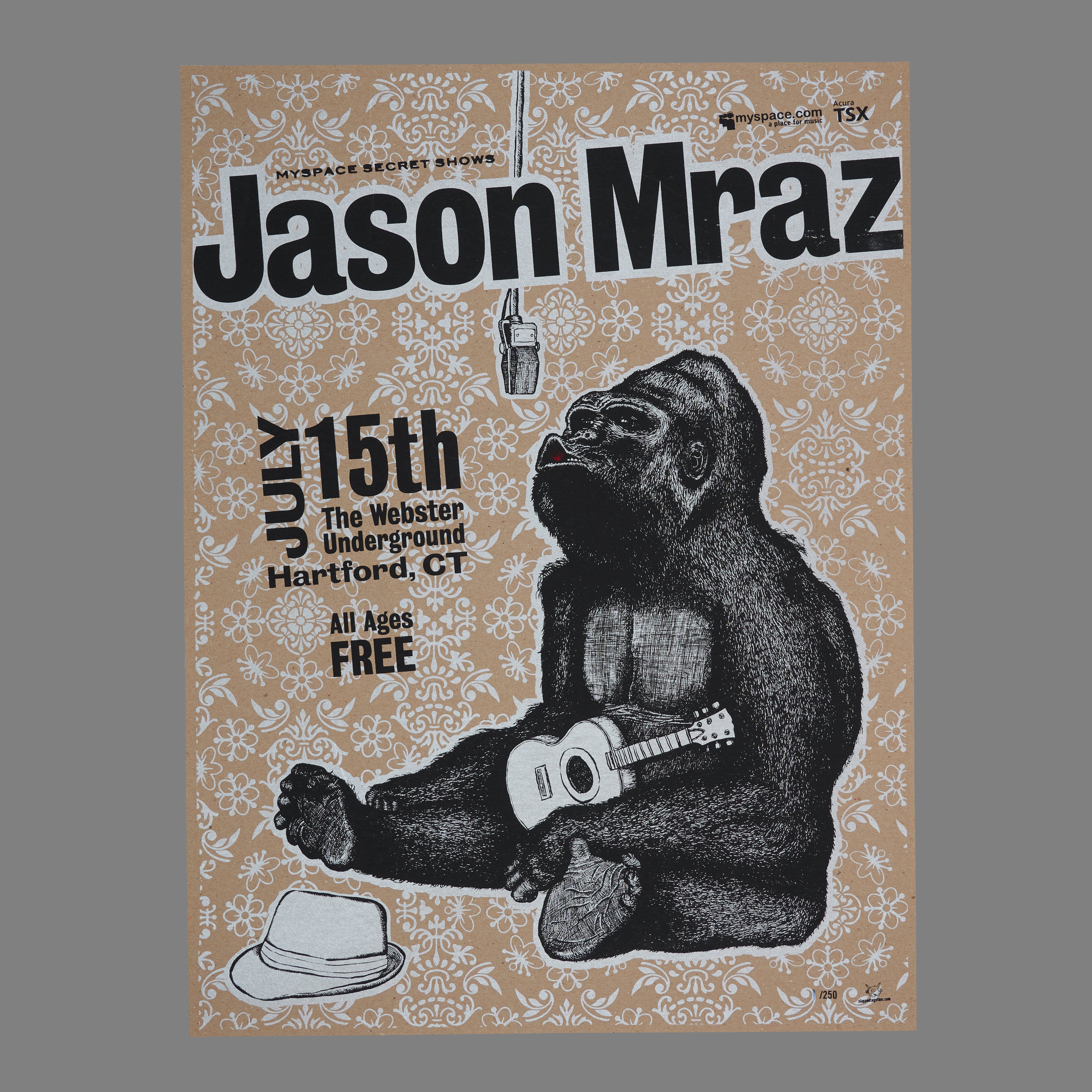 Jason Mraz - 2008 MySpace Secret Show 18X24 Inch Silkscreened Poster Number 1 Of 250
