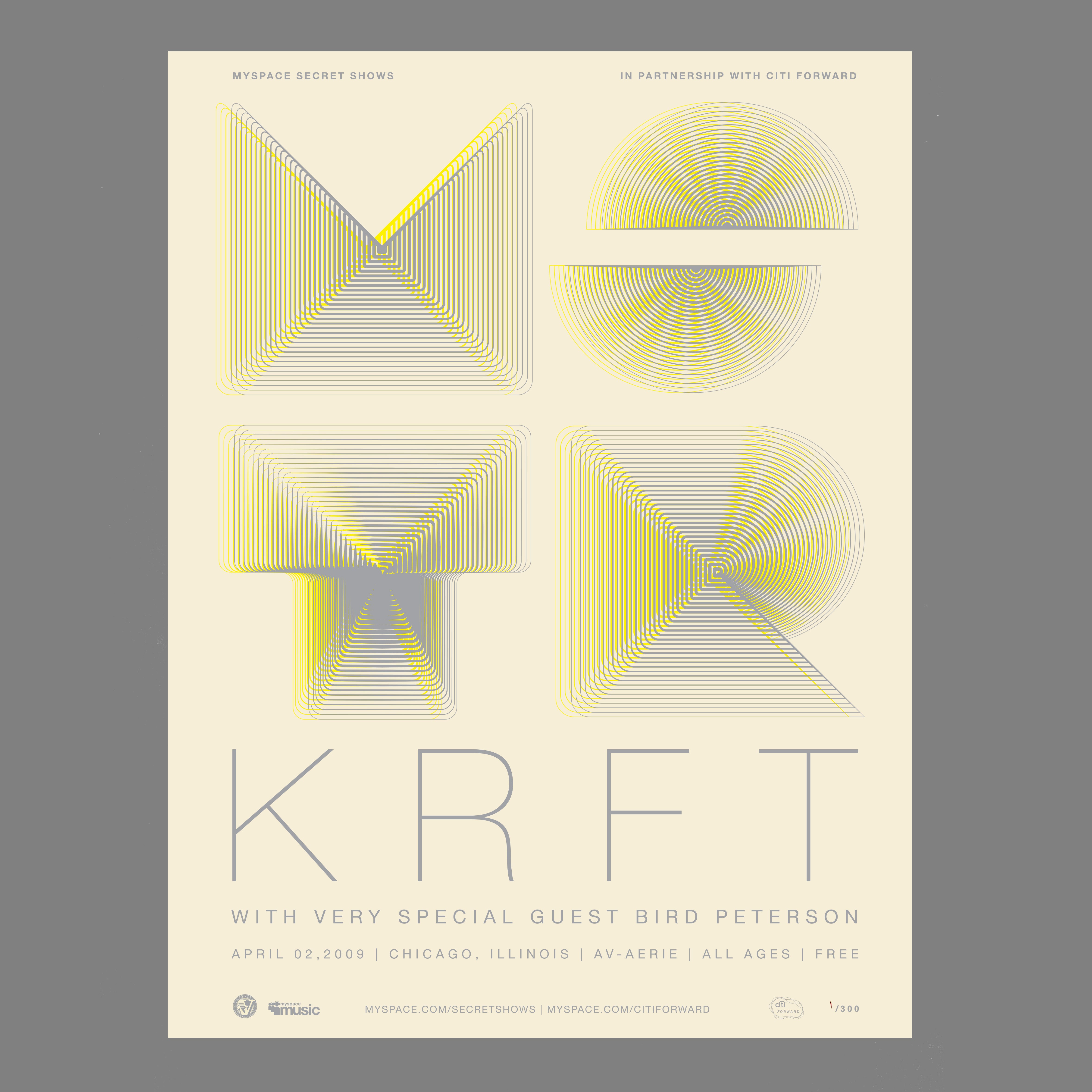 MSTRKRFT / Bird Peterson - 2009 MySpace Secret Show 18X24 Inch Silkscreened Poster Number 1 Of 300