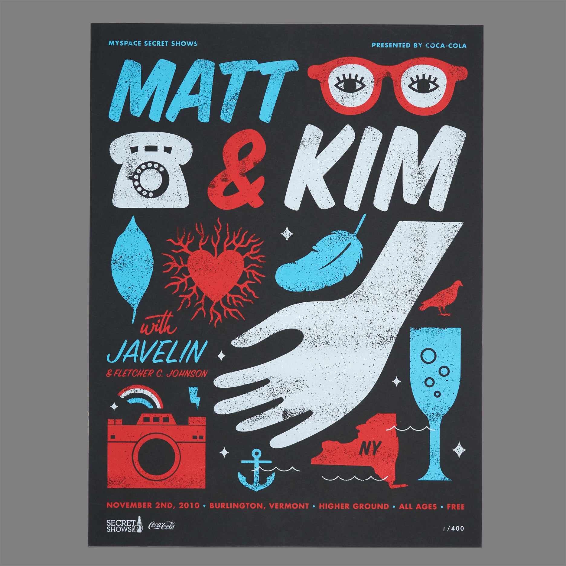 Matt & Kim / Javelin - 2010 MySpace Secret Show 18X24 Inch Silkscreened Poster Number 1 Of 400
