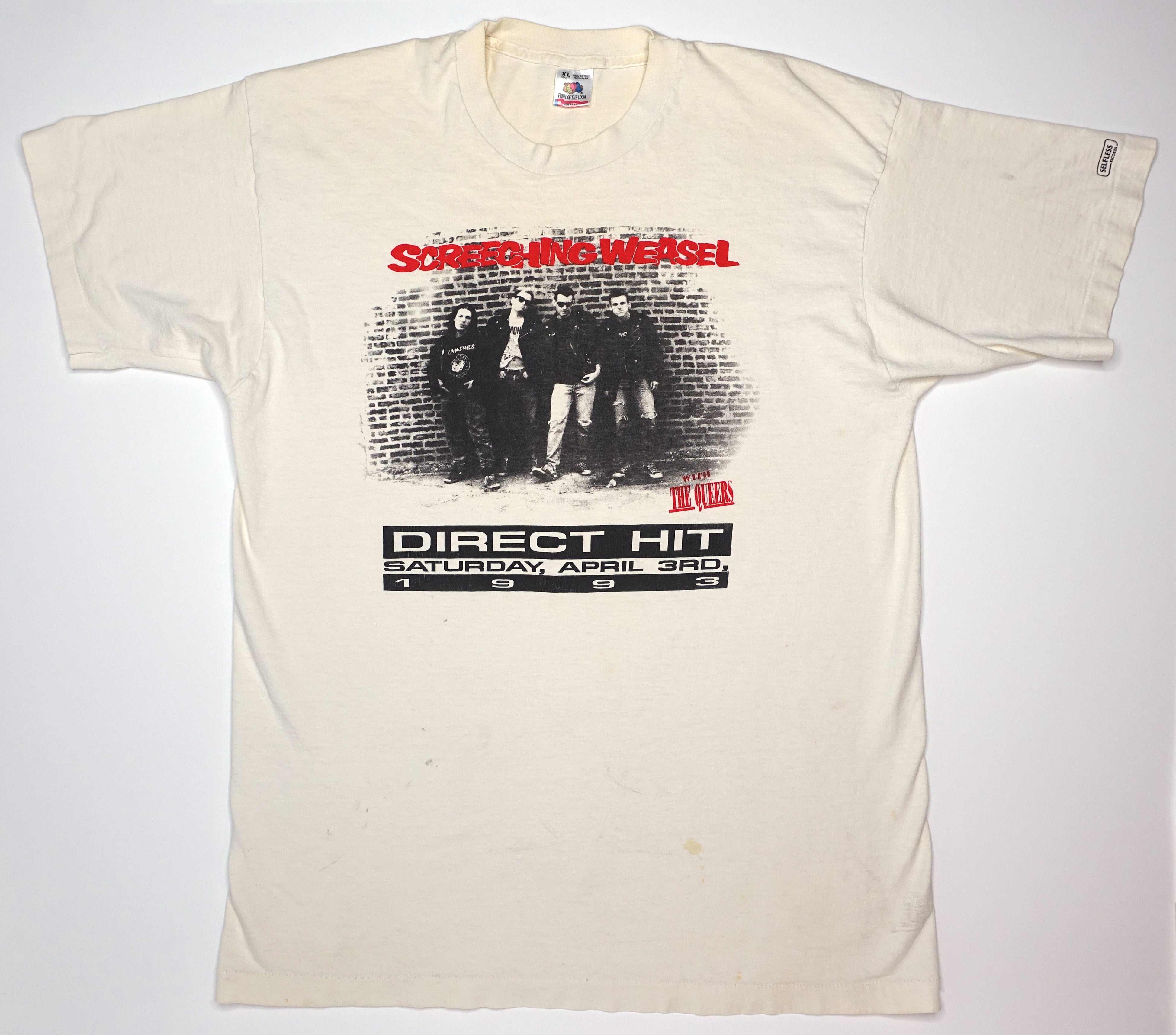 Screeching Weasel ‎/ Queers – Direct Hit 1993 Selfless Records Shirt Size XL
