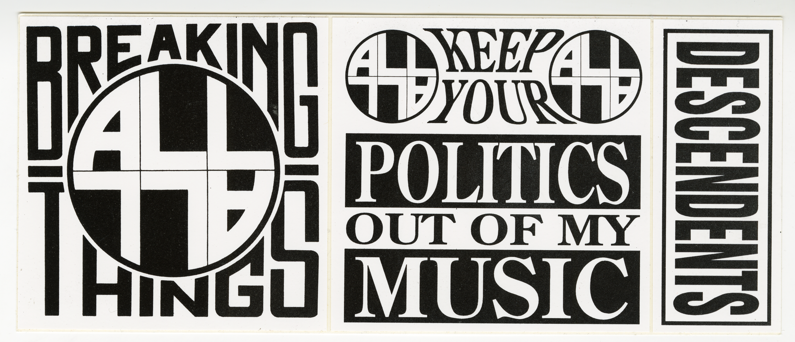 Descendents / ALL - Breaking Things / Keep Your Politics Out Of My Music 90's Deadstock White Vinyl Sticker
