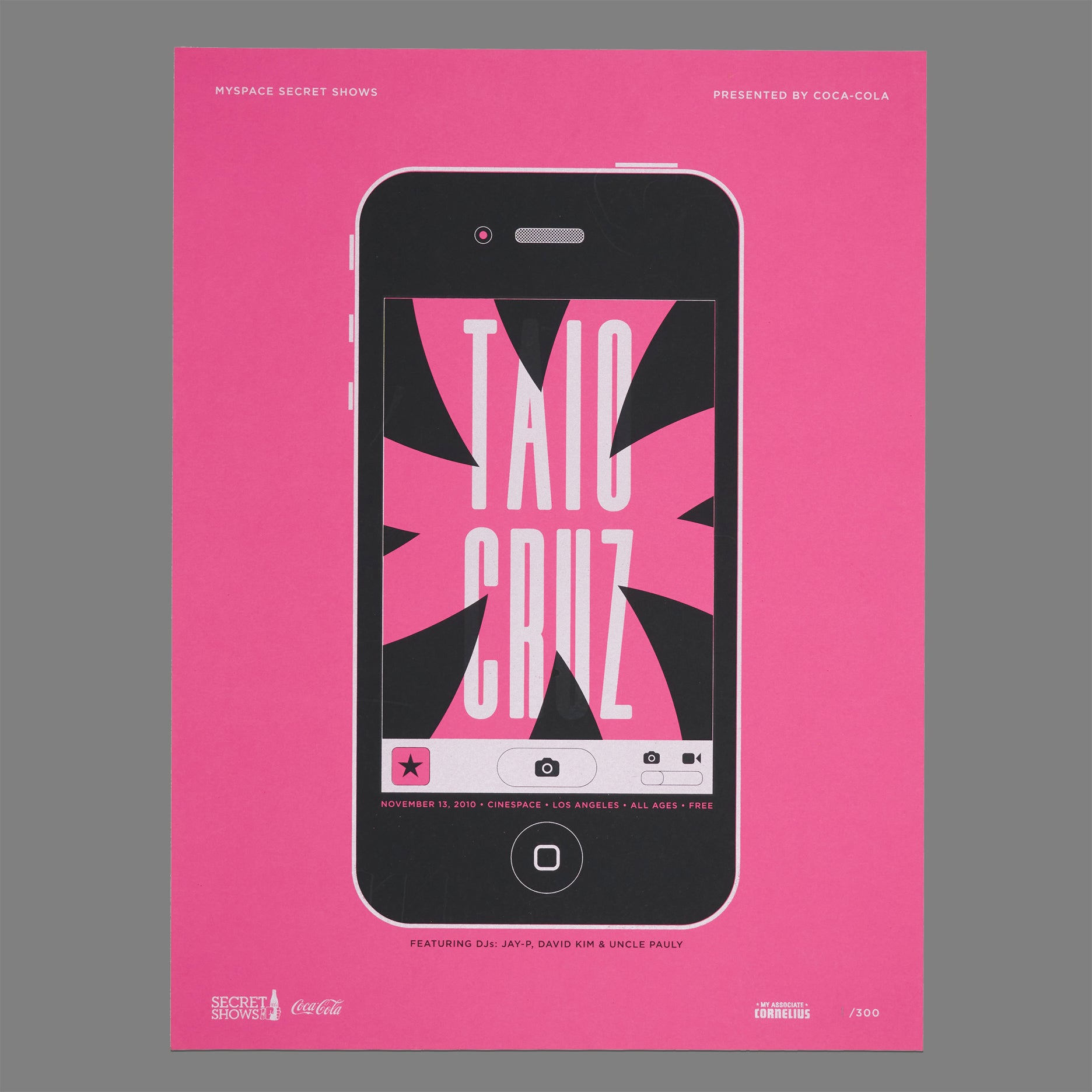 Taio Cruz - 2010 MySpace Secret Show 18X24 Inch Silkscreened Poster Number 1 Of 300