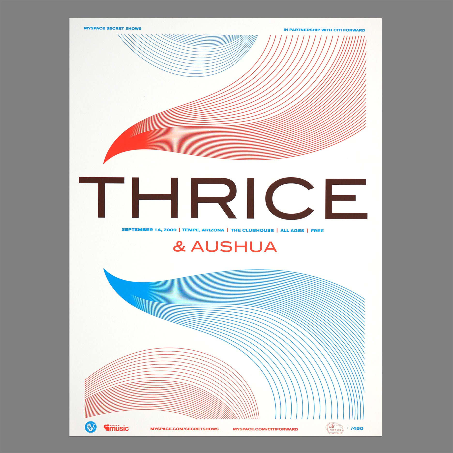 Thrice / Aushua - 2009 MySpace Secret Show 18X24 Inch Silkscreened Poster Number 1 Of 450