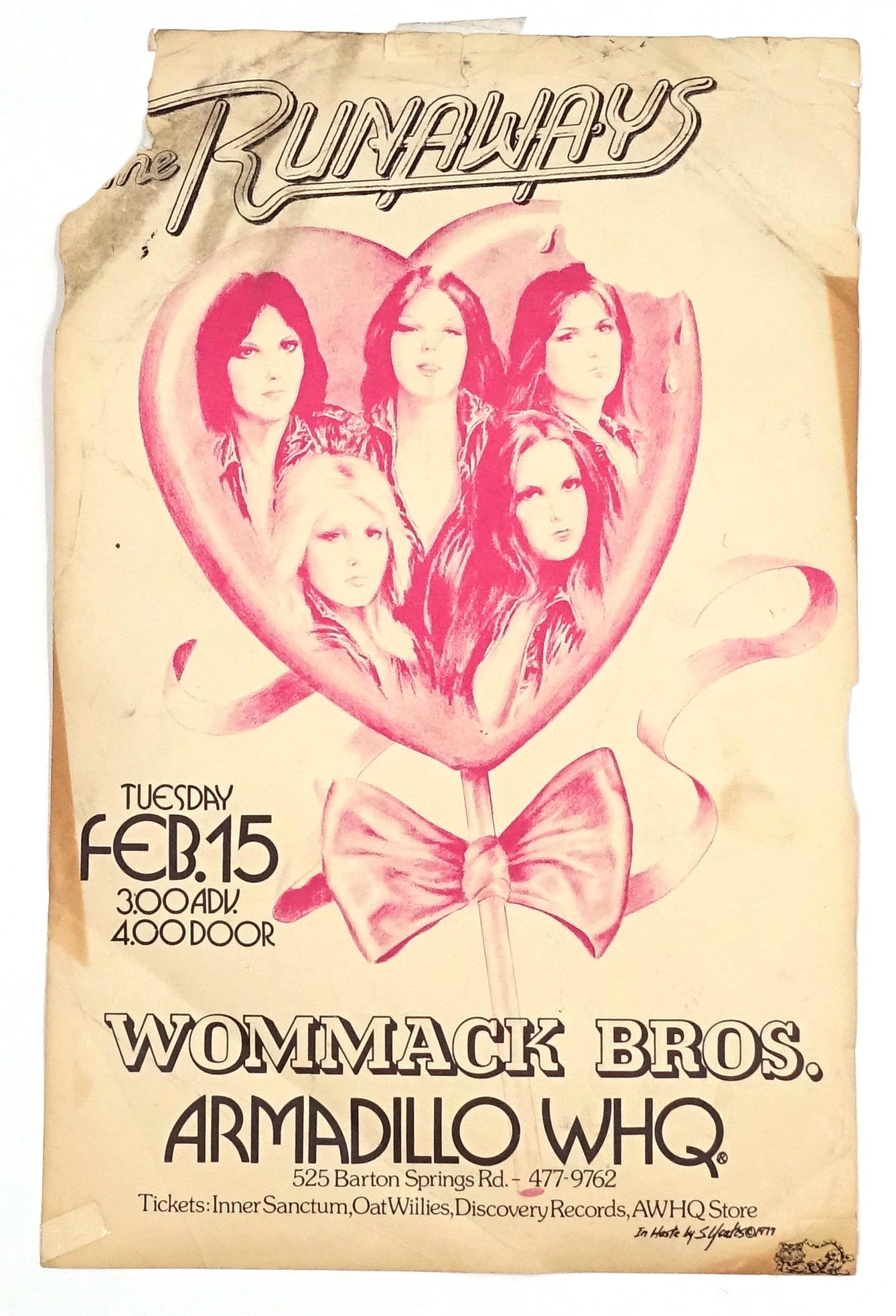 the Runaways / Wommack Bros. - 1977  Armadillo, TX Original Tour Flyer / Poster