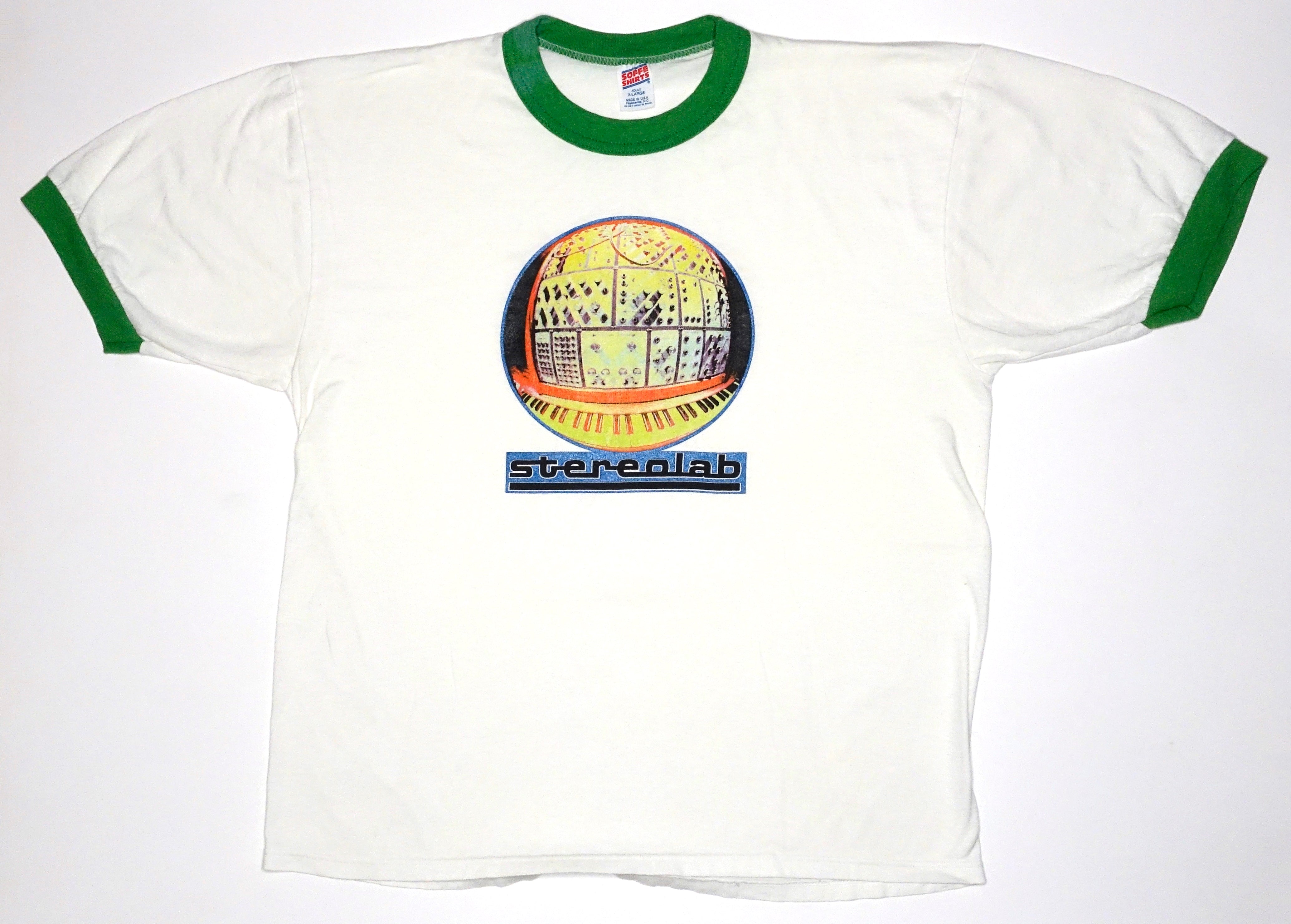 Stereolab – Ping Pong 90's Tour Shirt Size XL (White/Green Ringer)