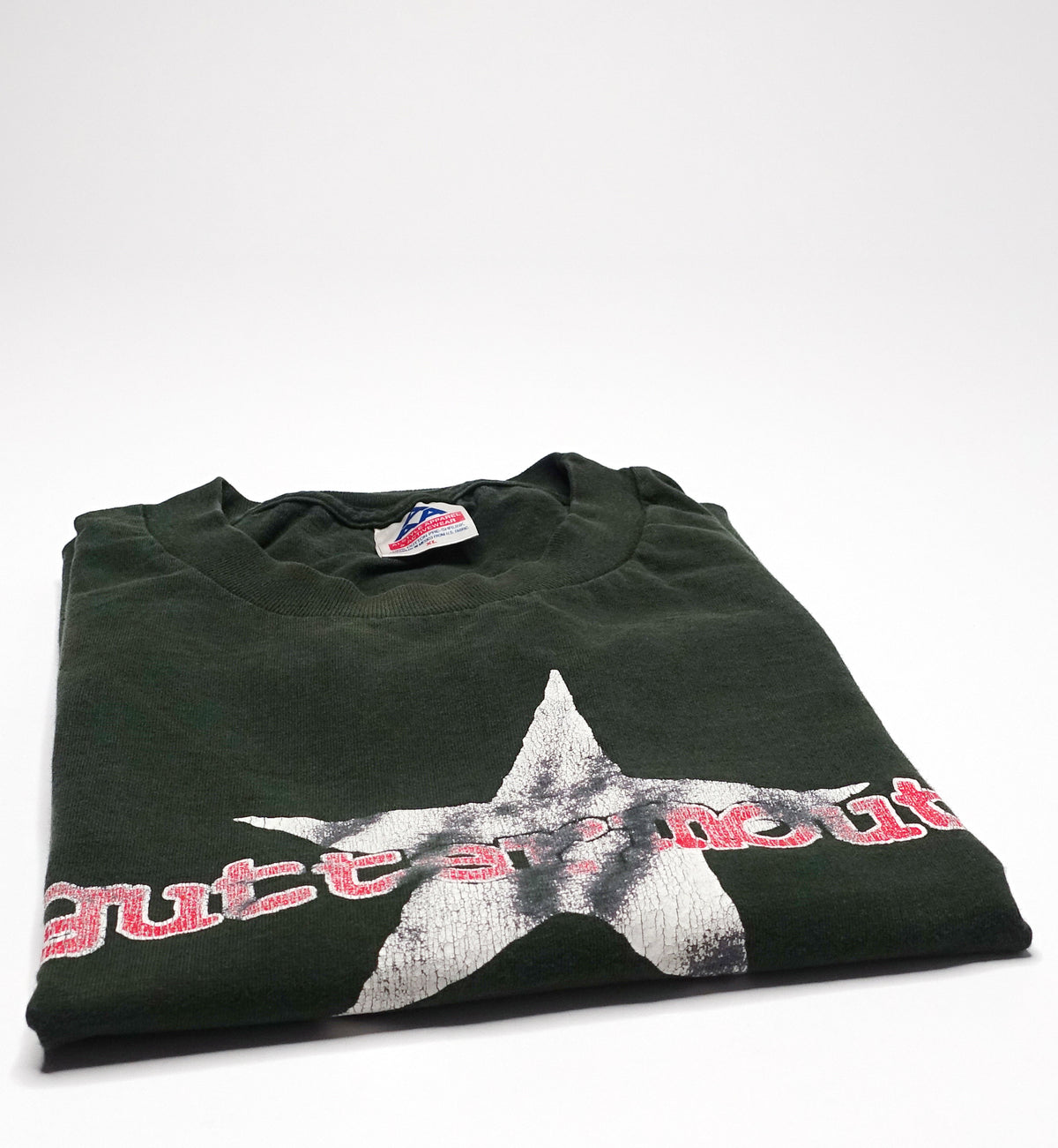 A green Guttermouth t-shirt with a star and text design on the front, displayed on a plain background.