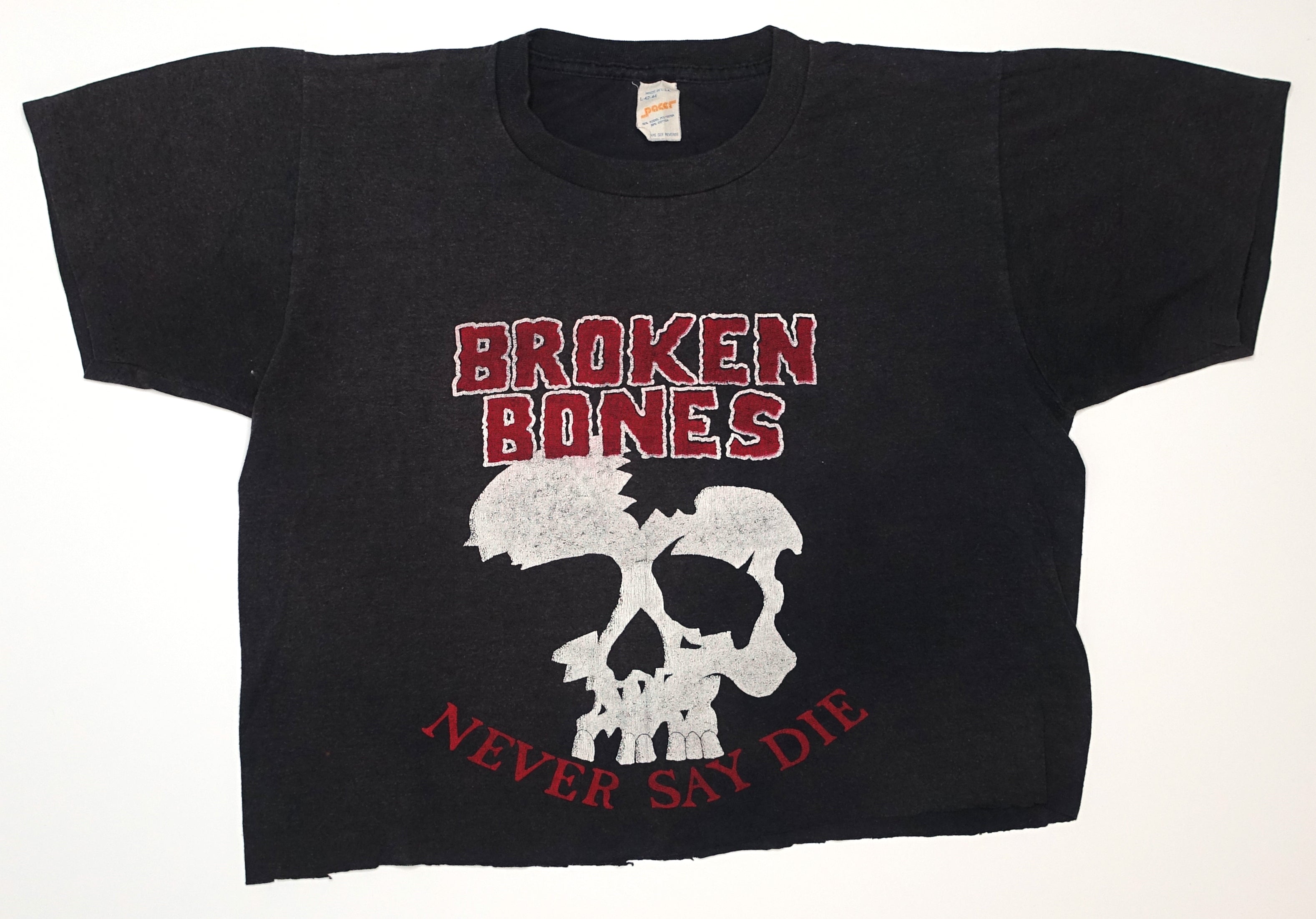 Broken Bones ‎– Never Say Die 1985 Tour (Cropped/Sleevess) Shirt Size Large