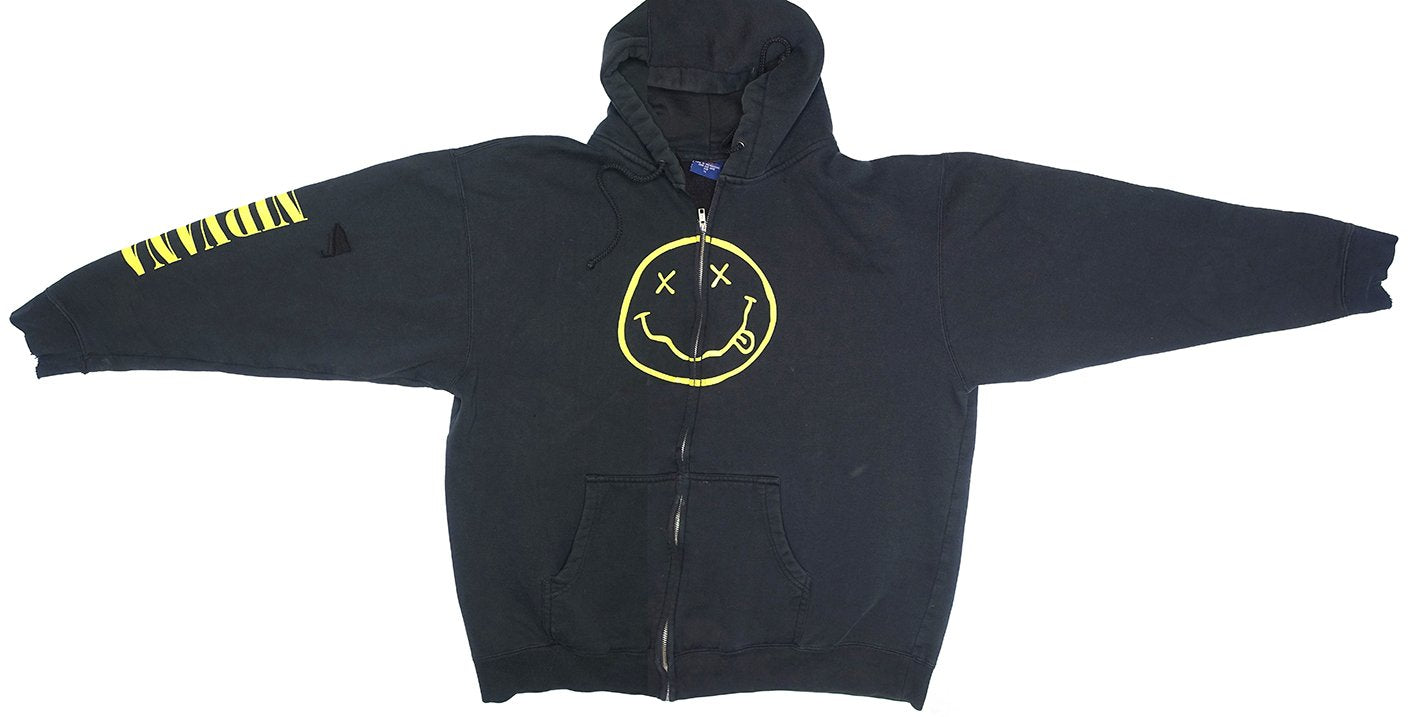 Nirvana - Smiley Face Hooded Sweatshirt Shirt Size XL